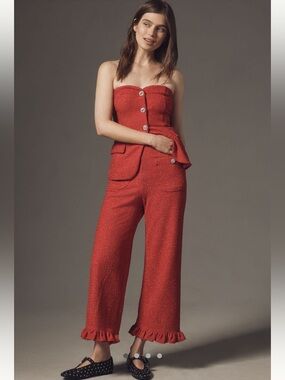 The Colette Crop Tweed Ruffle-Hem Pants by Maeve | 23 Tall | NWT